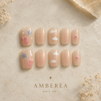 Cloud Paw Floral Press-On Nails