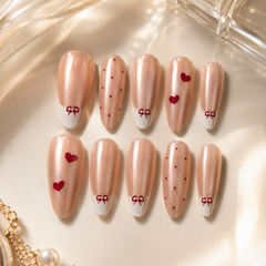 Pearl Bow Heart French Press-On Nails