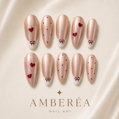 Pearl Bow Heart French Press-On Nails
