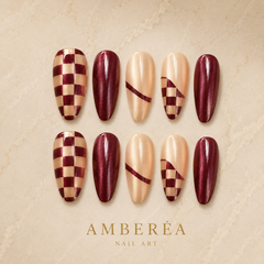 Burgundy Checker Cat Eye Press-On Nails