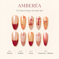 Orange Burgundy Bow Cat Eye Press-On Nails