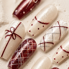 Burgundy Ribbon Plaid Press-On Nails