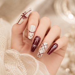 Burgundy Ribbon Plaid Press-On Nails
