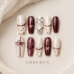 Burgundy Ribbon Plaid Press-On Nails