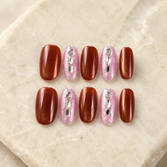 Caramel Cat Eye Crystal Press-On Nails