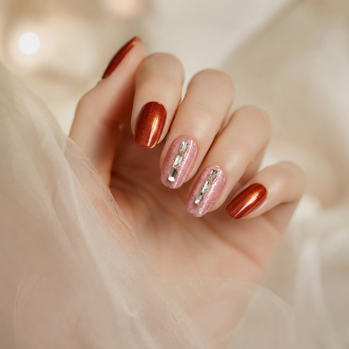 Caramel Cat Eye Crystal Press-On Nails
