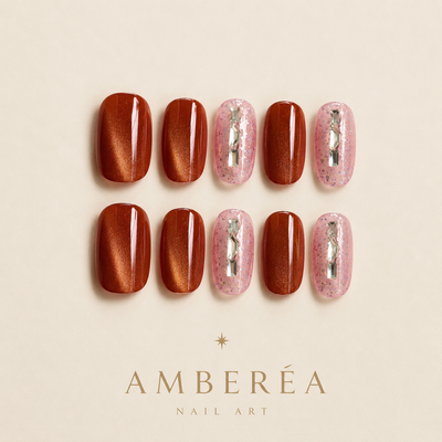 Caramel Cat-Eye Crystal Press-On Nails