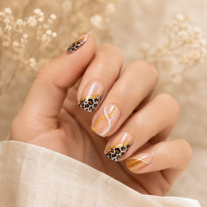 Gold Leopard Curve Press-On Nails