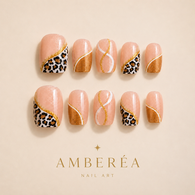 Gold Leopard Curve Press-On Nails