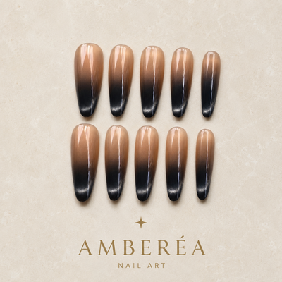 Black Brown Ombre Cat-Eye Press-On Nails