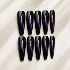 Black Purple Galaxy Cat Eye Press-On Nails