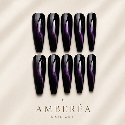 Black Purple Galaxy Cat-Eye Press-On Nails