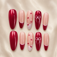 Burgundy Bow Heart French Press-On Nails