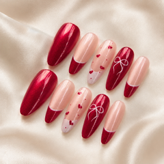 Burgundy Bow Heart French Press-On Nails