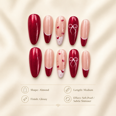Burgundy Bow Heart French Press-On Nails