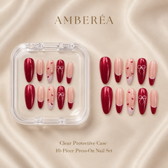 Burgundy Bow Heart French Press-On Nails