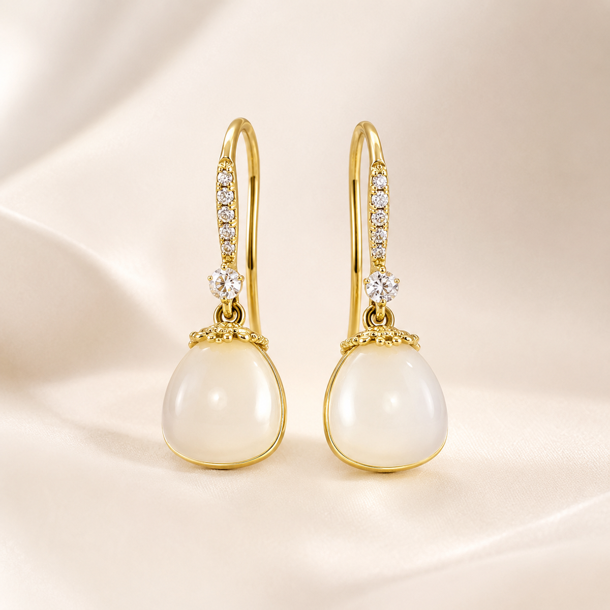 Gold Pearl Drop Earrings with Crystals | Bridal Dangle Earrings