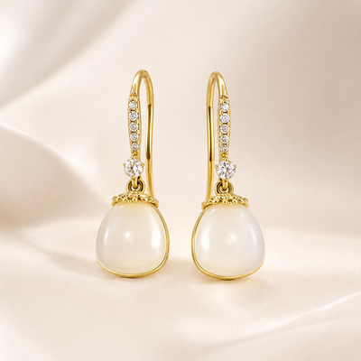 Gold-Tone Faux Pearl Drop Earrings with Glass Crystal