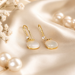 Gold Pearl Drop Earrings with Crystals | Bridal Dangle Earrings