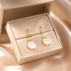 Gold Pearl Drop Earrings with Crystals | Bridal Dangle Earrings
