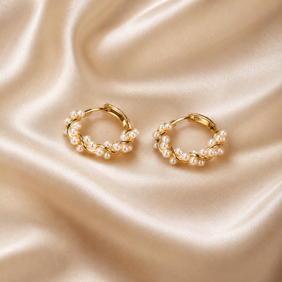 Gold-Tone Faux Pearl Hoop Earrings