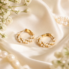 Gold Pearl Hoop Earrings | Twisted Bridal Hoop Earrings for Women