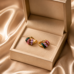 Colorful Crystal Hoop Earrings | Gold Rhinestone Huggie Earrings
