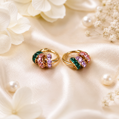 Colorful Crystal Hoop Earrings | Gold Rhinestone Huggie Earrings