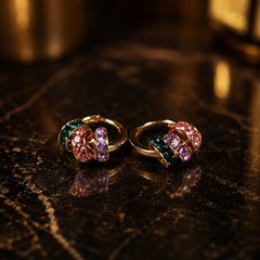 Colorful Crystal Hoop Earrings | Gold Rhinestone Huggie Earrings