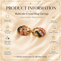 Colorful Crystal Hoop Earrings | Gold Rhinestone Huggie Earrings