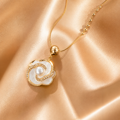 Gold-Tone Faux Pearl Flower Pendant Necklace