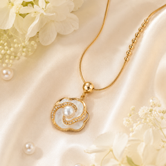 Gold Pearl Flower Pendant Necklace | Bridal Floral Necklace for Women