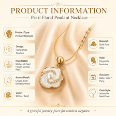 Gold Pearl Flower Pendant Necklace | Bridal Floral Necklace for Women
