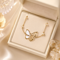 Gold Butterfly Pearl Bracelet | Dainty Bridal Bracelet for Women