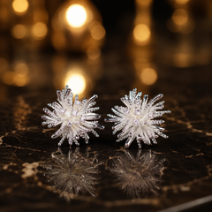 Silver Flower Stud Earrings | Bridal Starburst Statement Earrings