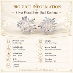 Silver Flower Stud Earrings | Bridal Starburst Statement Earrings