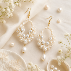 Handmade Pearl Beaded Drop Earrings | Bridal Dangle Earrings