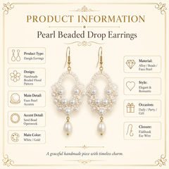 Handmade Pearl Beaded Drop Earrings | Bridal Dangle Earrings