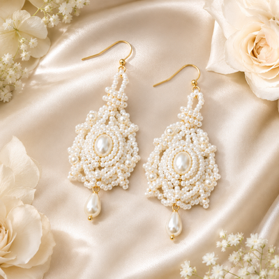 Handmade Faux Pearl Beaded Drop Earrings – Teardrop Pearl