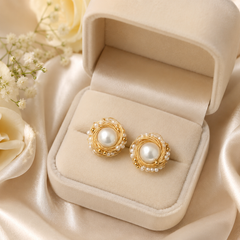 Gold Wire Wrapped Pearl Stud Earrings | Bridal Pearl Earrings