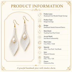 Handmade Pearl Beaded Leaf Drop Earrings | Bridal Long Dangle Earrings