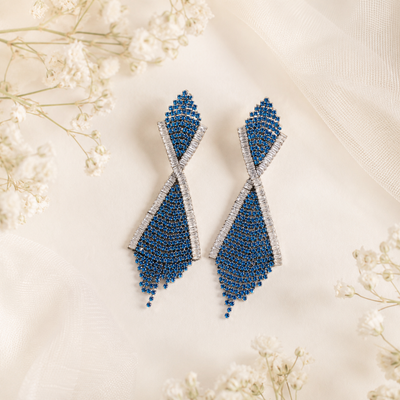 Blue Rhinestone Statement Earrings – Long Dangle