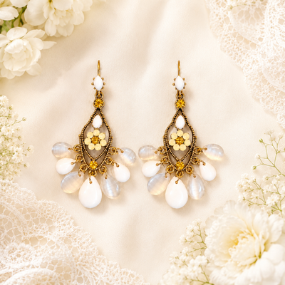 White Floral Drop Earrings
