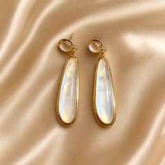 Gold Mother of Pearl Drop Earrings | Long Bridal Dangle Earrings