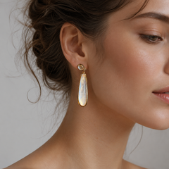 Gold Mother of Pearl Drop Earrings | Long Bridal Dangle Earrings