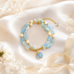 Blue Beaded Pearl Bracelet | Layered Gold Gemstone Bracelet for Women