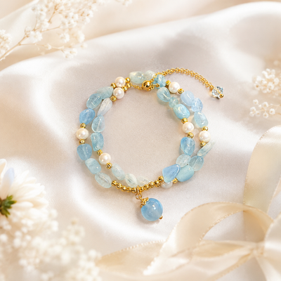 Blue Beaded Faux Pearl Bracelet