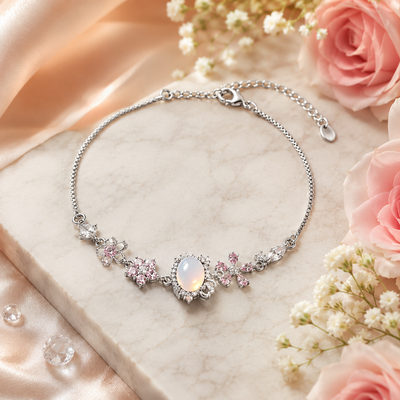 Silver Floral Glass Crystal Bracelet