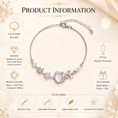 Silver Floral Crystal Bracelet | Dainty Bridal Flower Bracelet