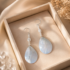 Mother of Pearl Drop Earrings | Long Bridal Pearl Dangle Earrings